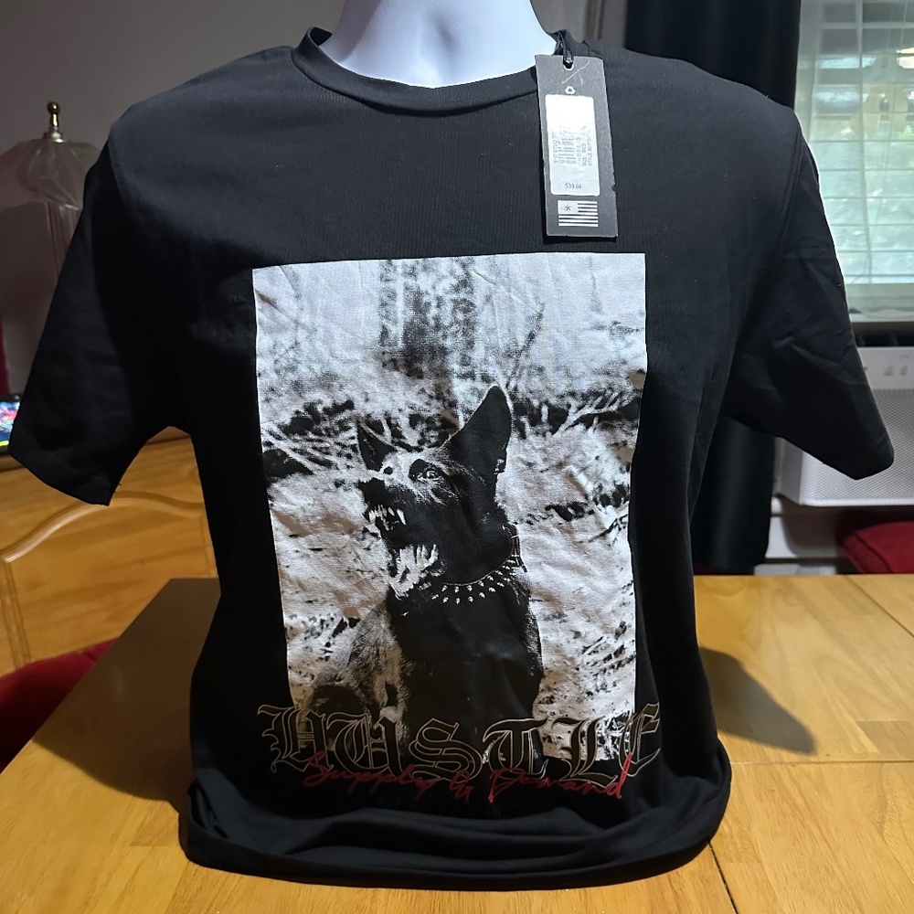 NWT, Men’s black T-shirt, size Medium, hustle, Supply & Demand NYC brand